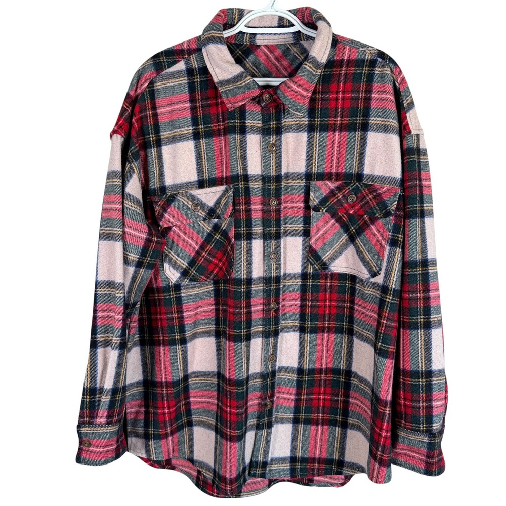 MNML Wool Flannel Shirt Heavyweight Mens XL Red Plaid Button Up Overshirt